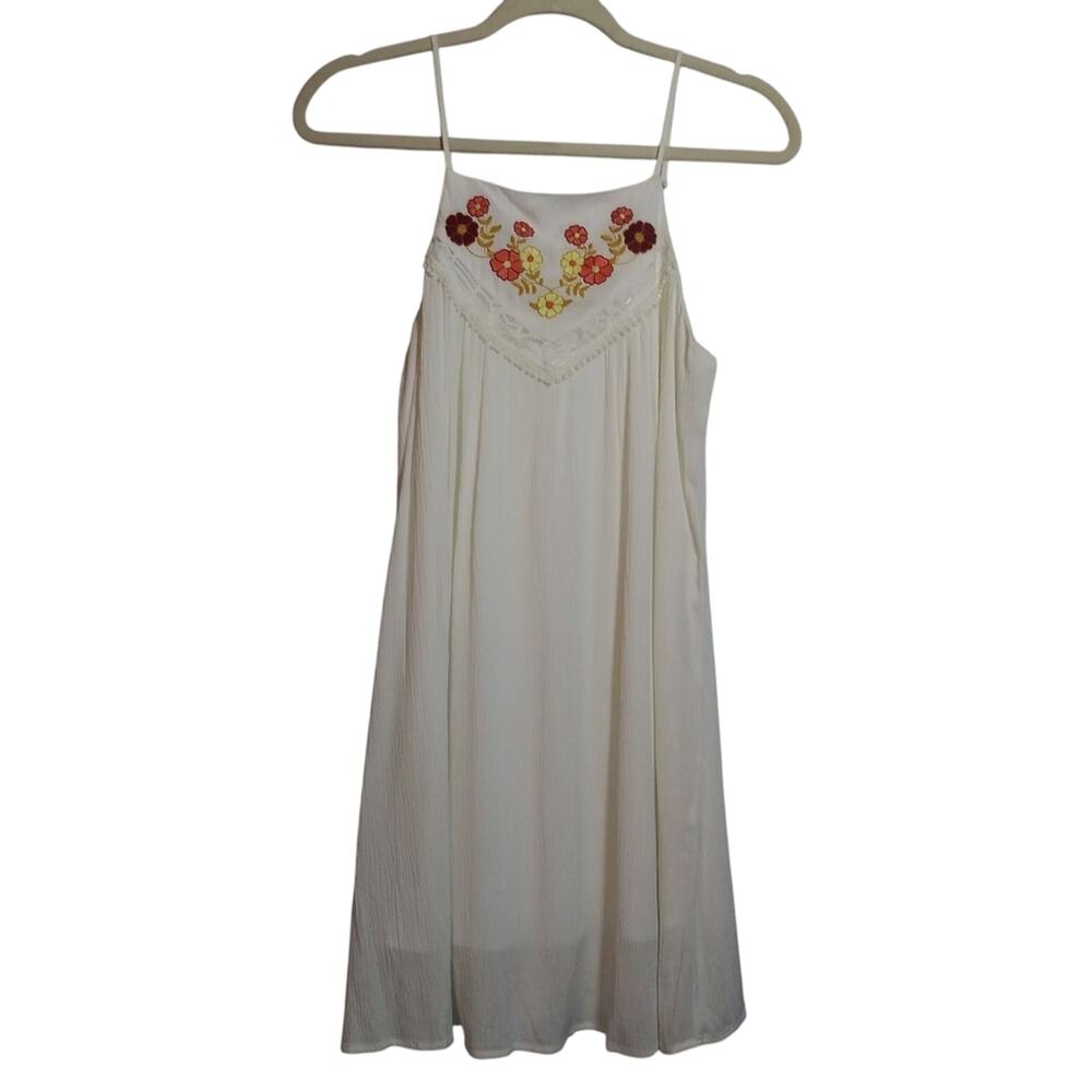 Francesca’s JUN & IVY Cream Retro Boho Floral Embroidered Tank Summer Dress Sz S